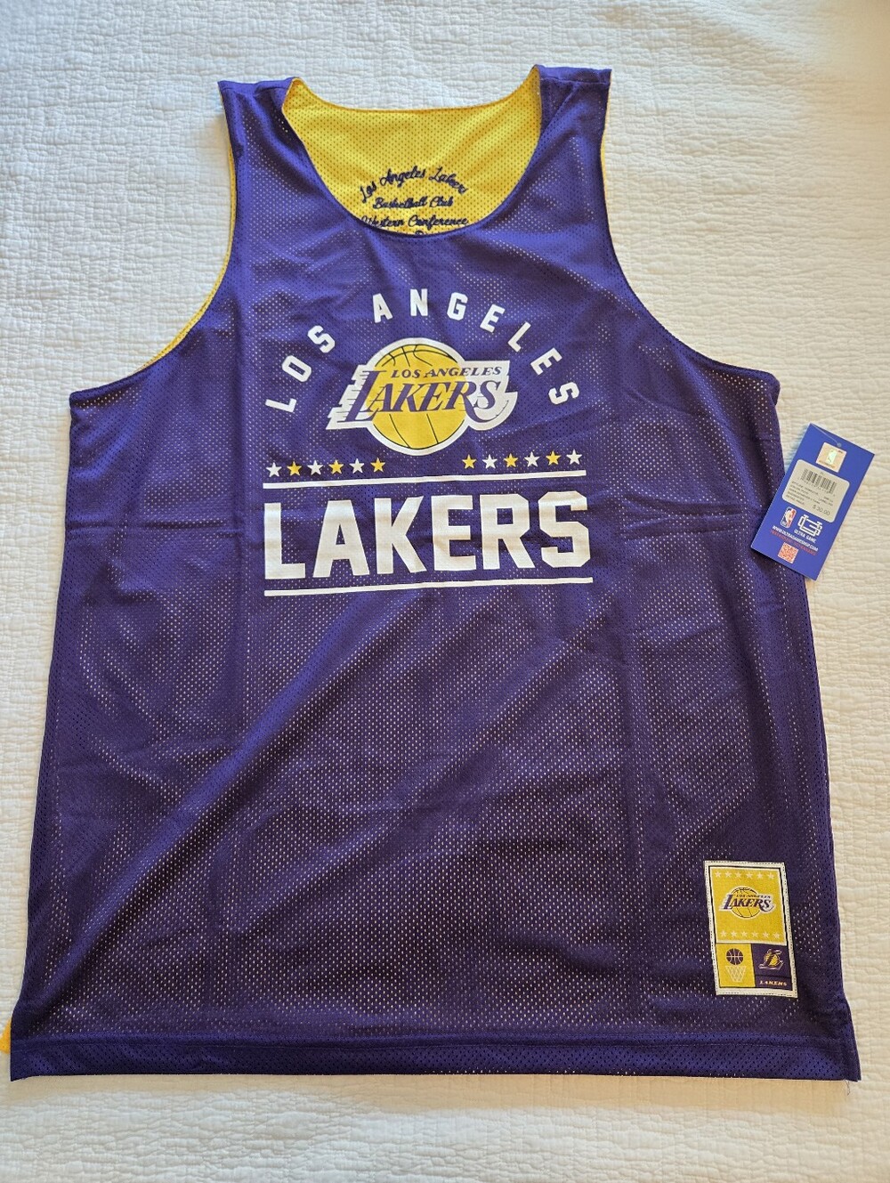 Los Angeles Lakers Purple & Gold Mesh Reversible Jersey, Official NBA XL